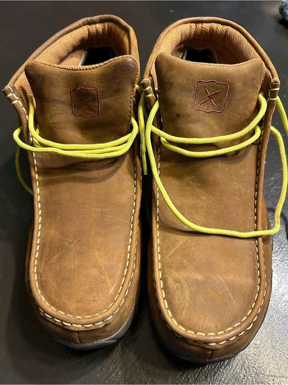 Twisted X Kids Brown Leather Moccasin-Style Boots with Yellow Laces
